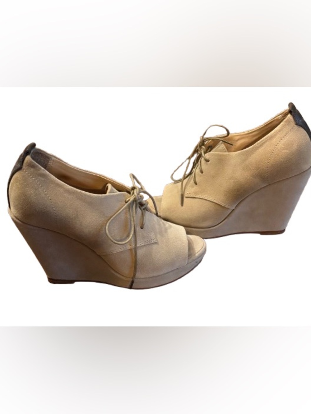 rag & bone Sahara Suede Open Peep Toe Oxford Wedge Lace Up Heels Beige 38